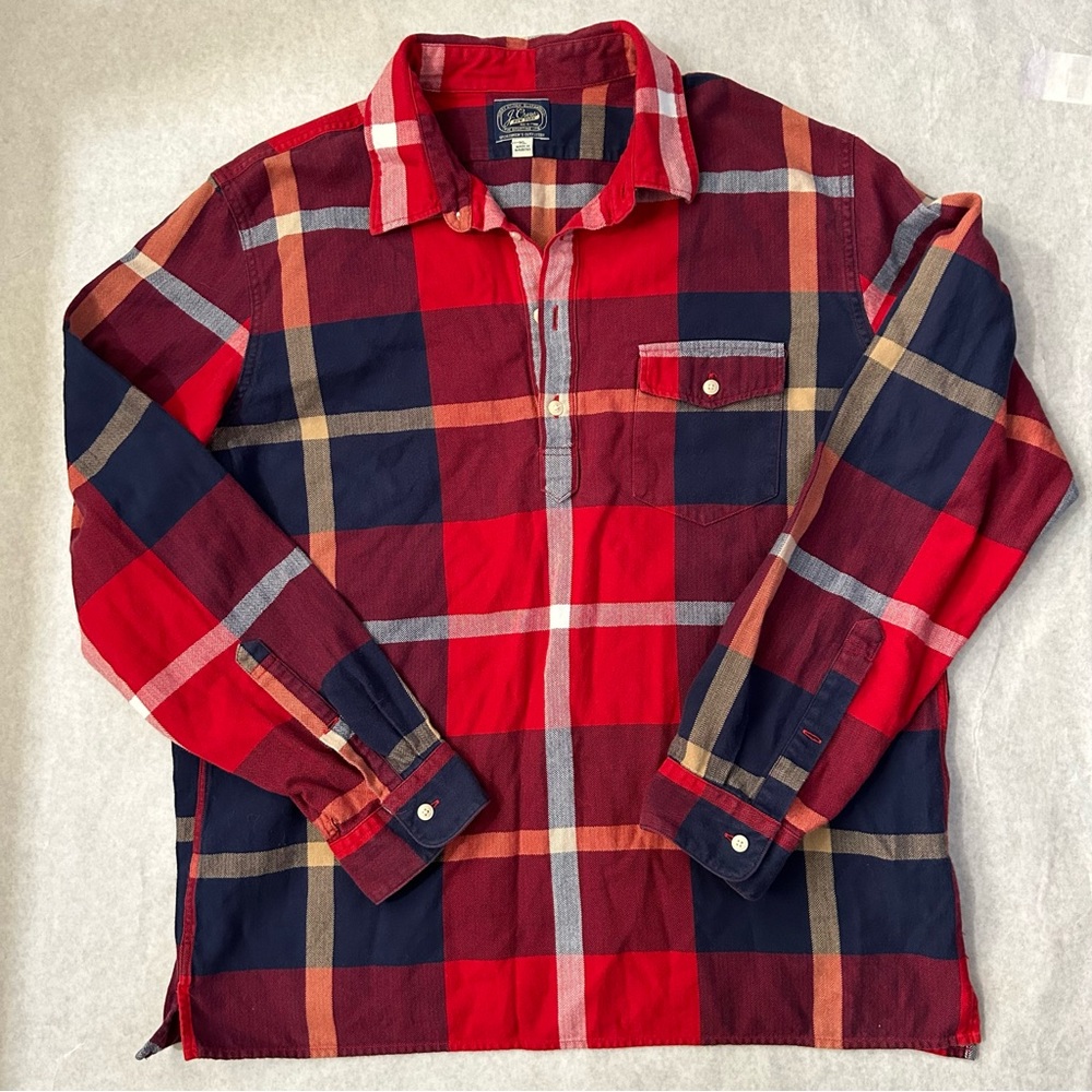 J.CREW New York Men’s XL Long Sleeve Shirt Red Plaid Flannel Herringbone Pattern